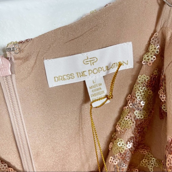 Dress The Population Mara Lace Sequin Gold Maxi Dress Large - Picture 10 of 12